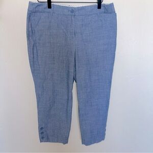 Talbots Perfect Crop Curvy Blue Cropped Capri Pants w/ Button Detail 12P Petite